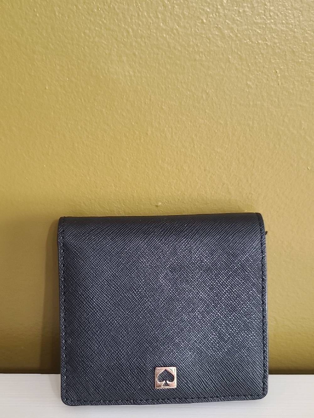 Kate Spade Small Black Saffiano Wallet with Spade Logo